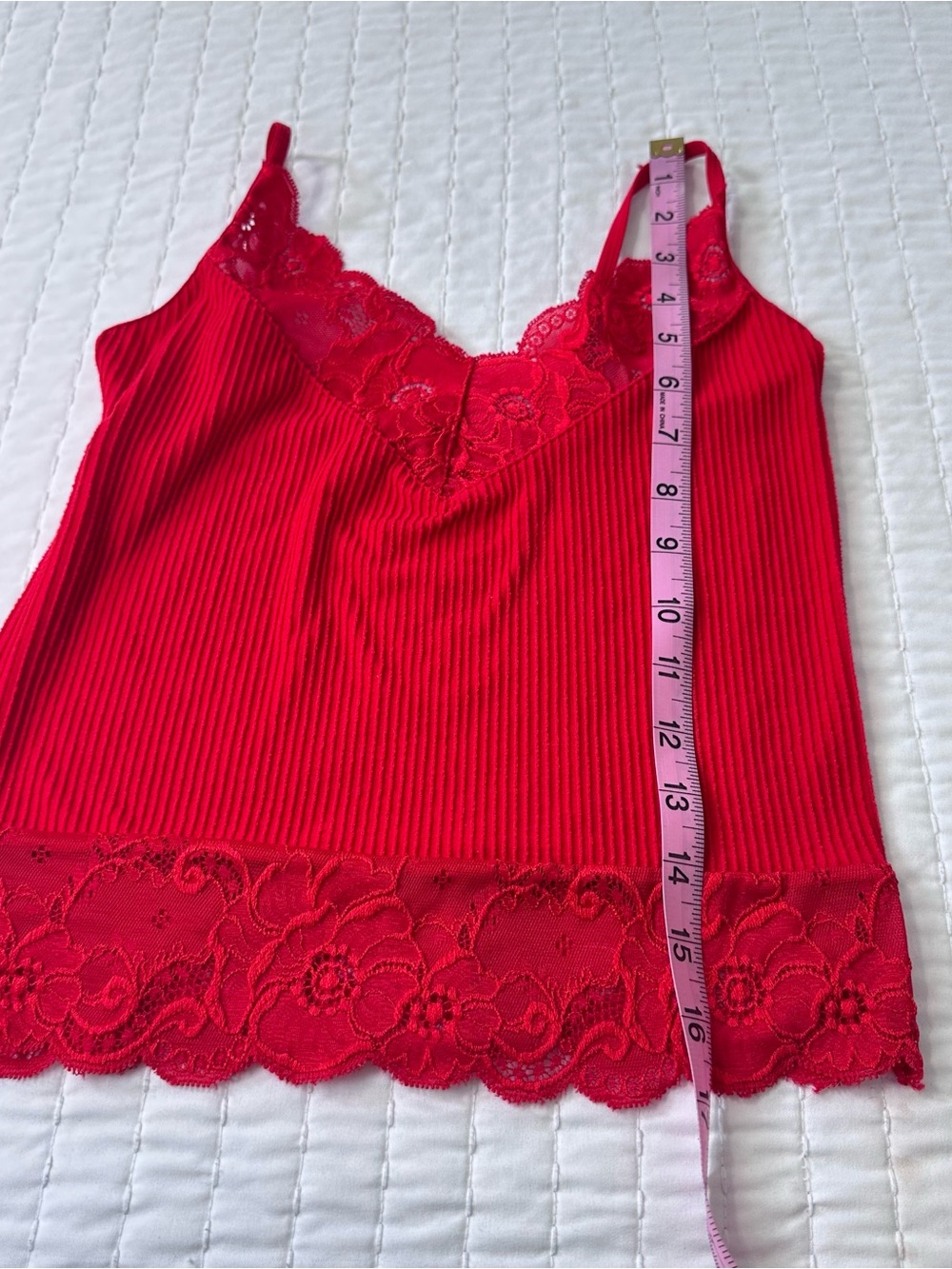 Set of 3 Multicolor Red , Blue And Yellow Lace-Trim Ribbed Camisole Crop Top M - Picture 2 of 13